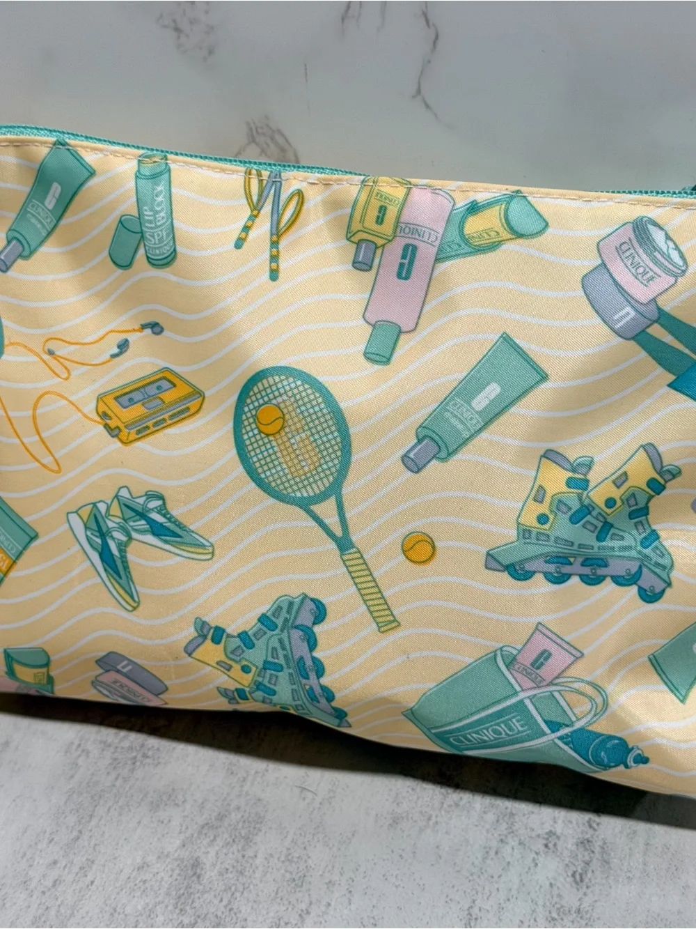 CLINIQUE Yellow & Teal Tennis Graphic Cosmetic Pouch